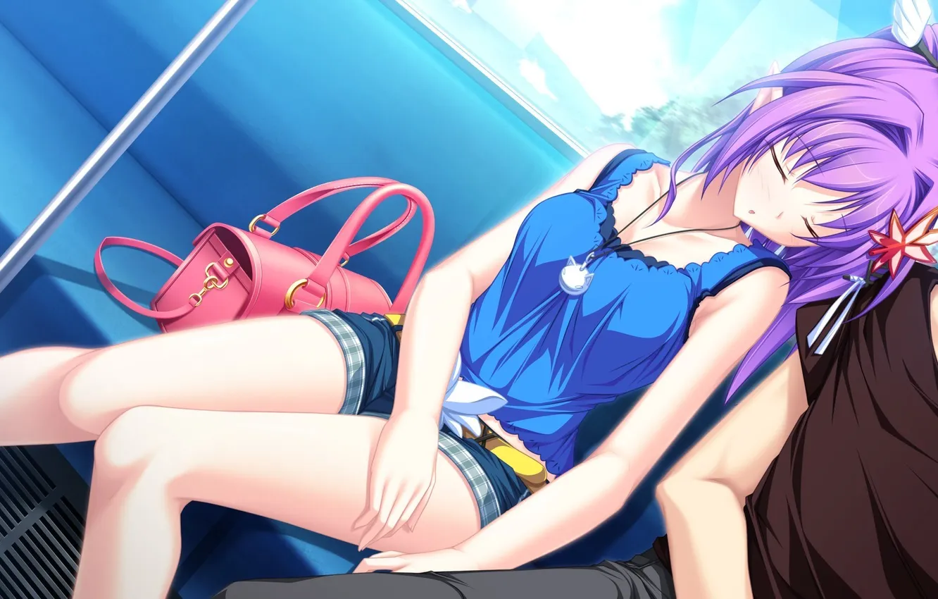 Photo wallpaper girl, train, sleeping, guy