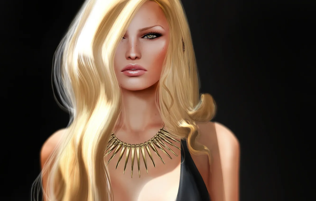 Photo wallpaper look, girl, face, rendering, hair, blonde