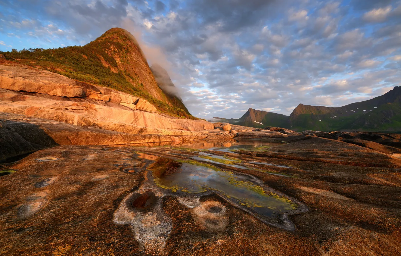 Photo wallpaper clouds, mountains, island, Norway, Senja, Maxim Evdokimov