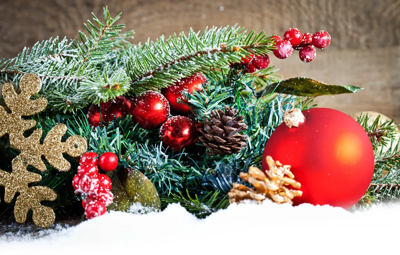 Photo wallpaper snow, toys, tree, Christmas, New year