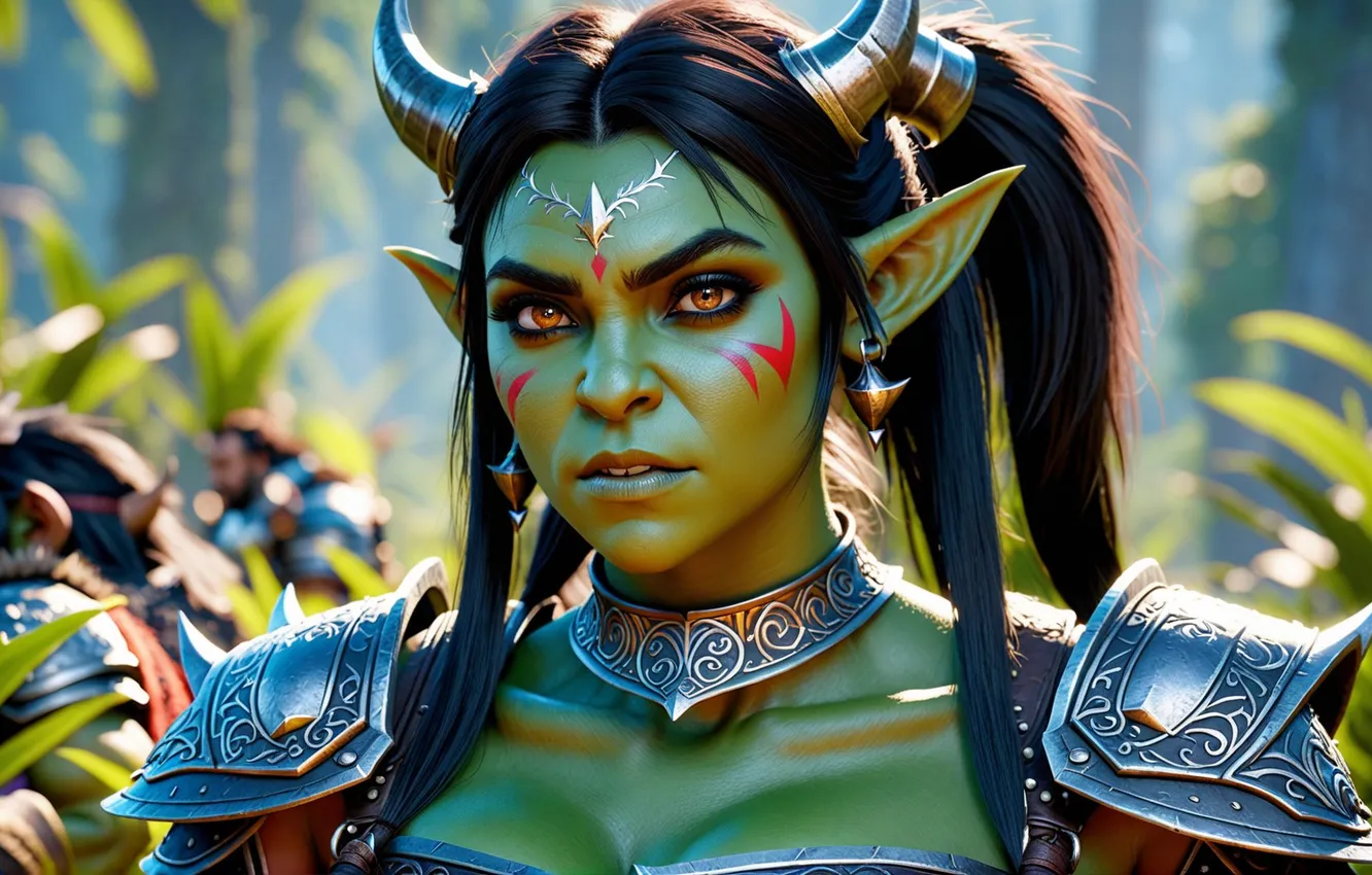 Photo wallpaper girl, fantasy, Orc, 3D graphics, green skin
