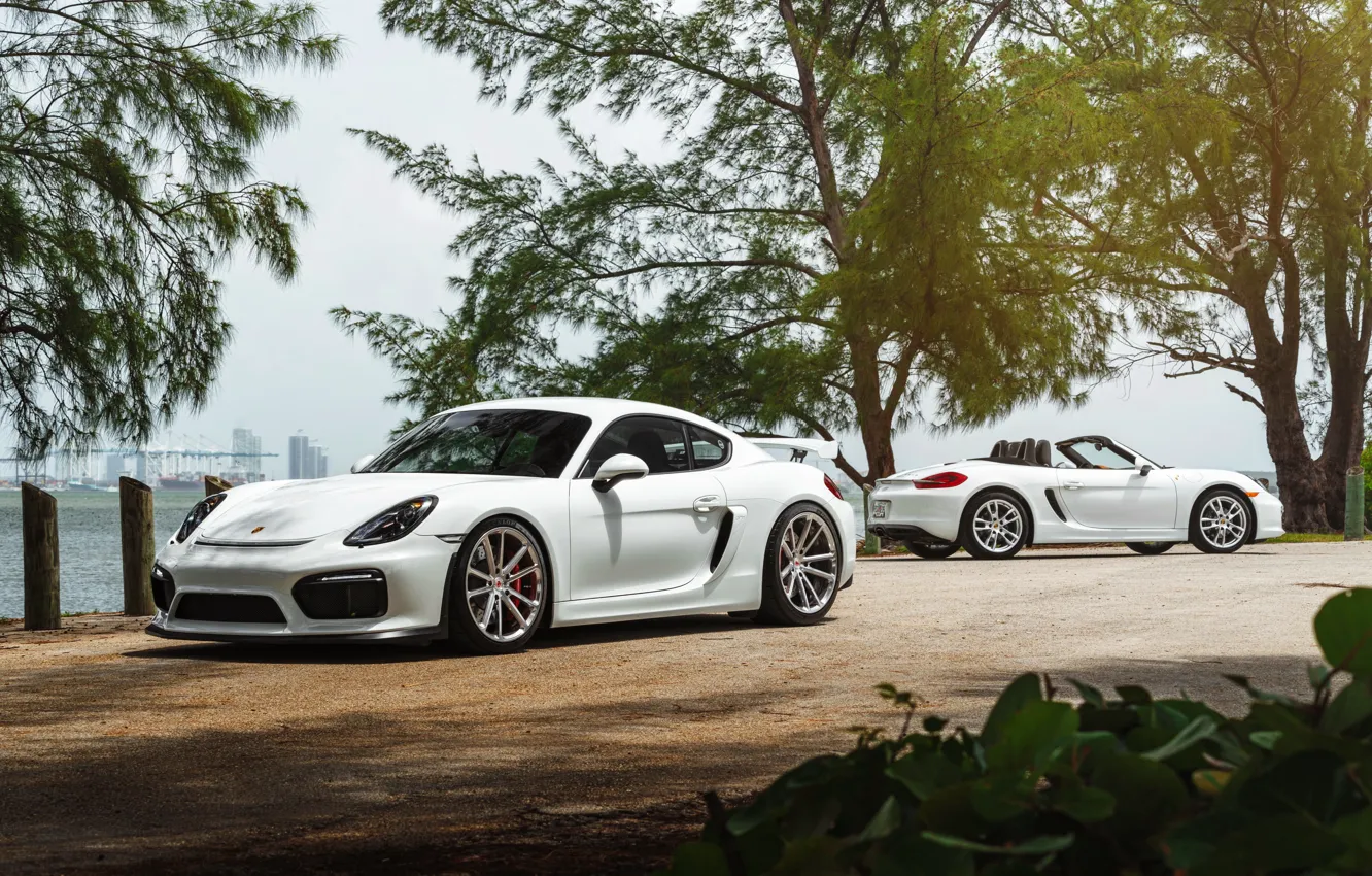 Photo wallpaper car, Porsche, White, roadster, William Stern, cayman GT4