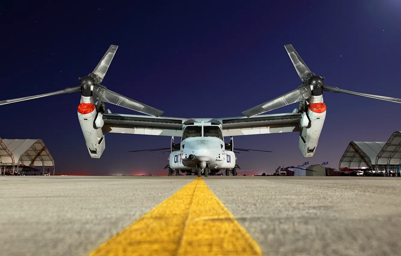 Photo wallpaper night, the plane, the airfield, Bell V-22 Osprey