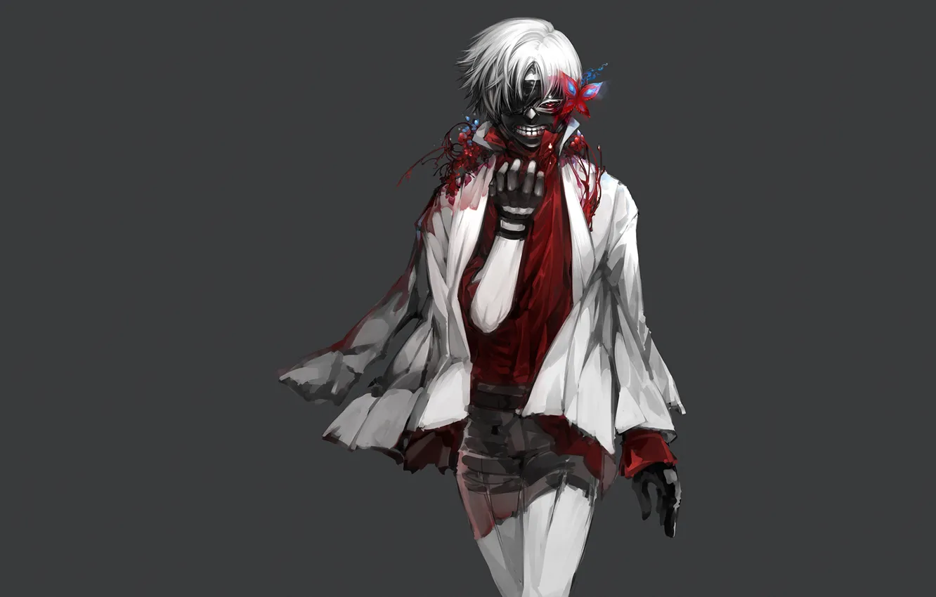 Photo wallpaper blood, mask, art, Art, white hair, red eye, Tokyo Ghoul, Ken Kanek