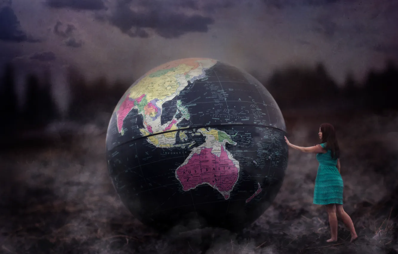 Photo wallpaper girl, globe, Touch This Earth