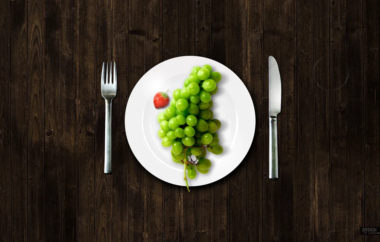 Photo wallpaper plate, grapes, plug, knife