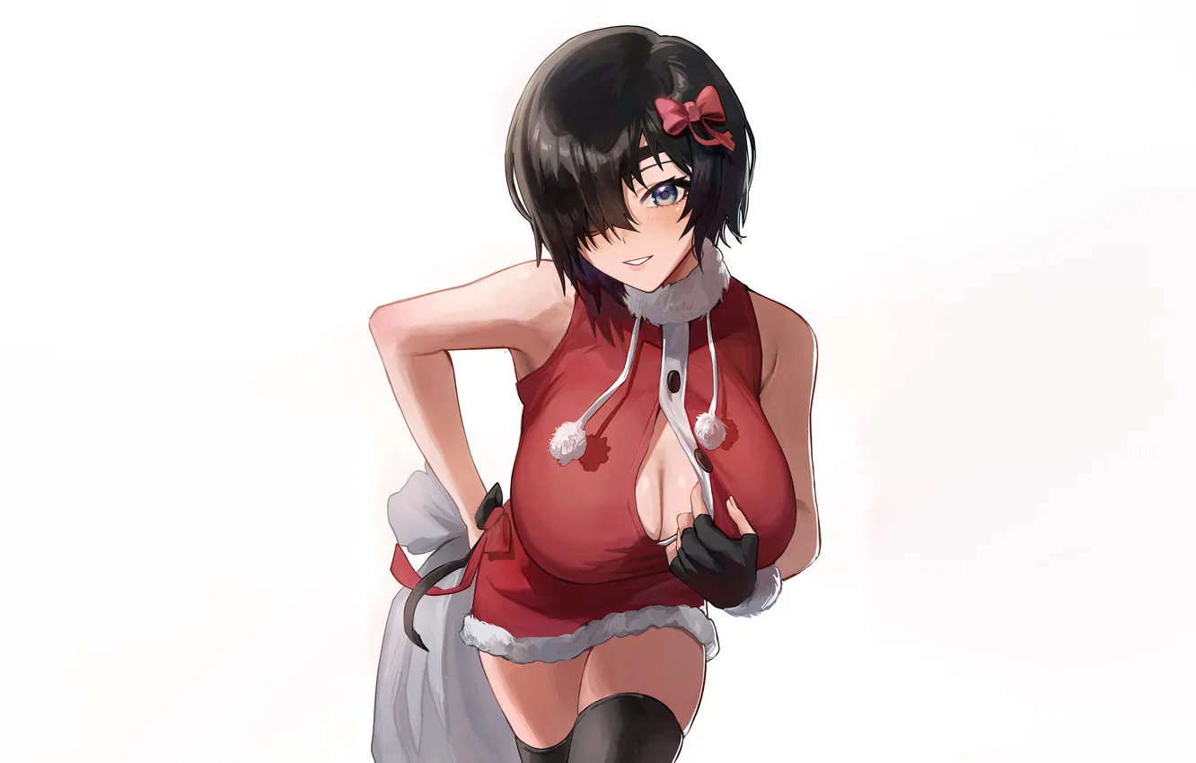 Photo wallpaper girl, sexy, cleavage, dress, boobs, smile, anime, blue eyes