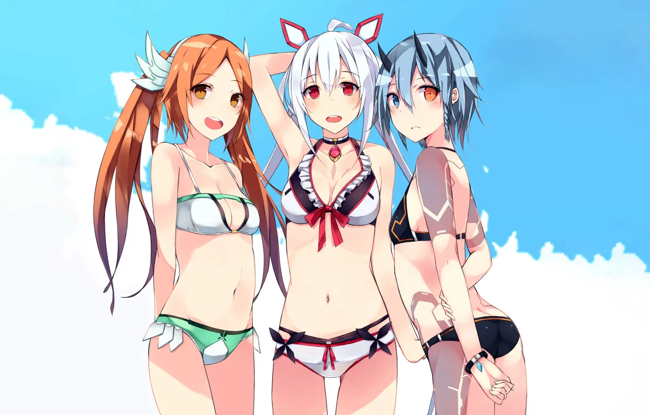 Photo wallpaper sexy, ass, cleavage, long hair, girls, brown eyes, boobs, anime