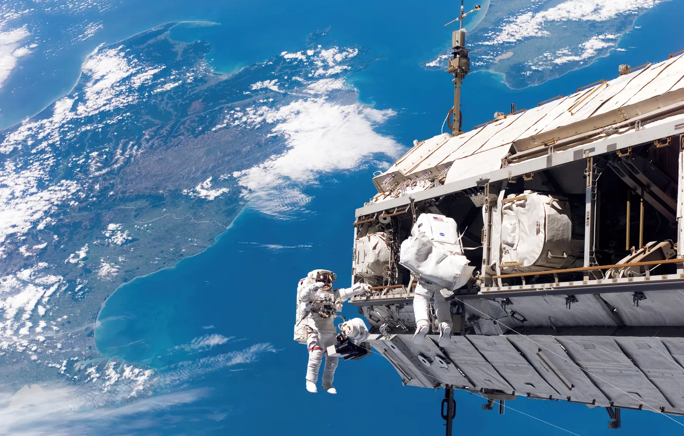 Photo wallpaper space, NASA, Earth, satellite, International Space Station, astronaut, orbit