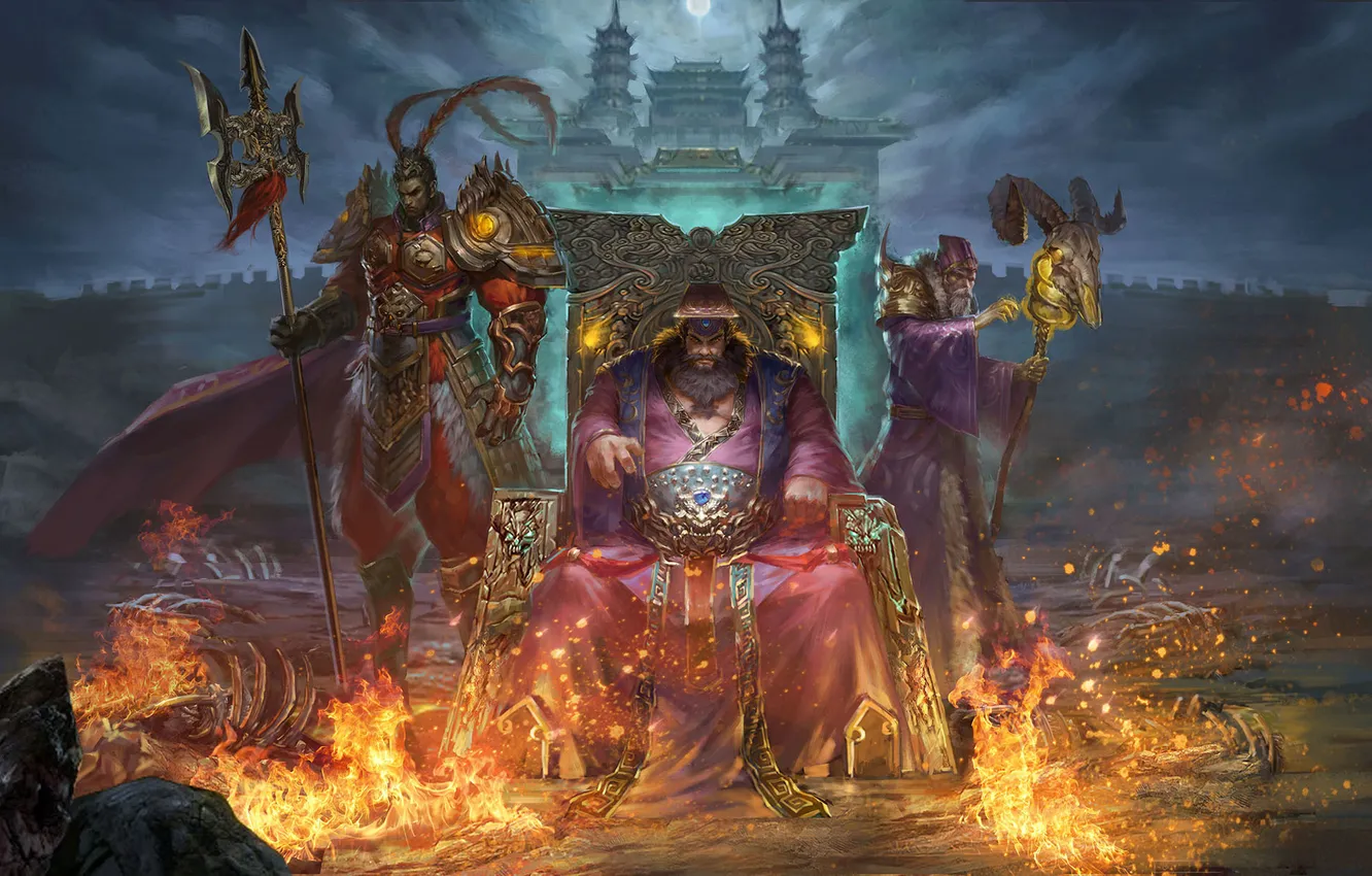 Photo wallpaper lights, weapons, Asia, art, bones, temple, MAG, male