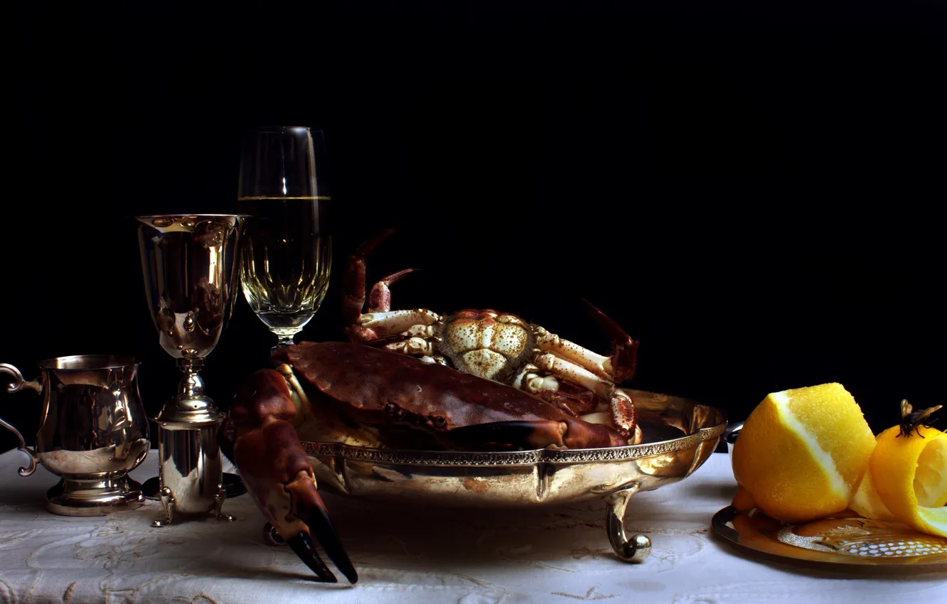 Photo wallpaper still life, Silverwear, crabs