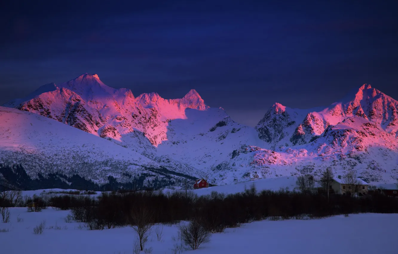 Photo wallpaper winter, mountains, morning