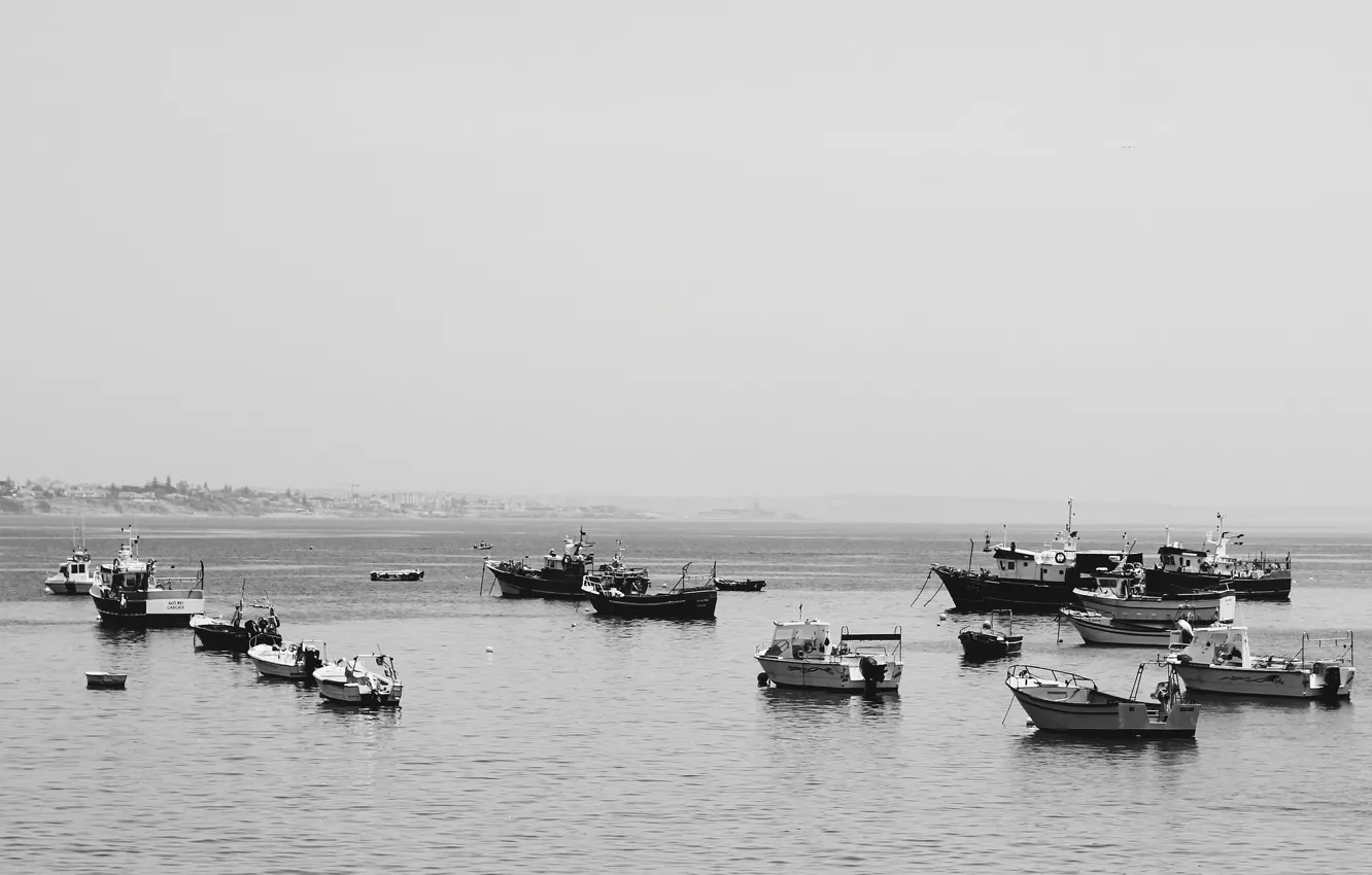 Photo wallpaper boats, bay, fishing boats