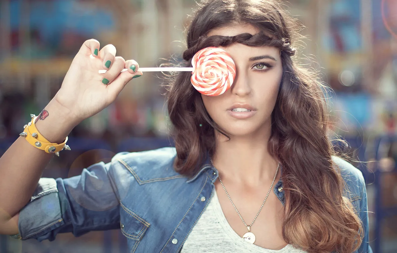 Photo wallpaper eyes, sweet, lollipop, braid headband