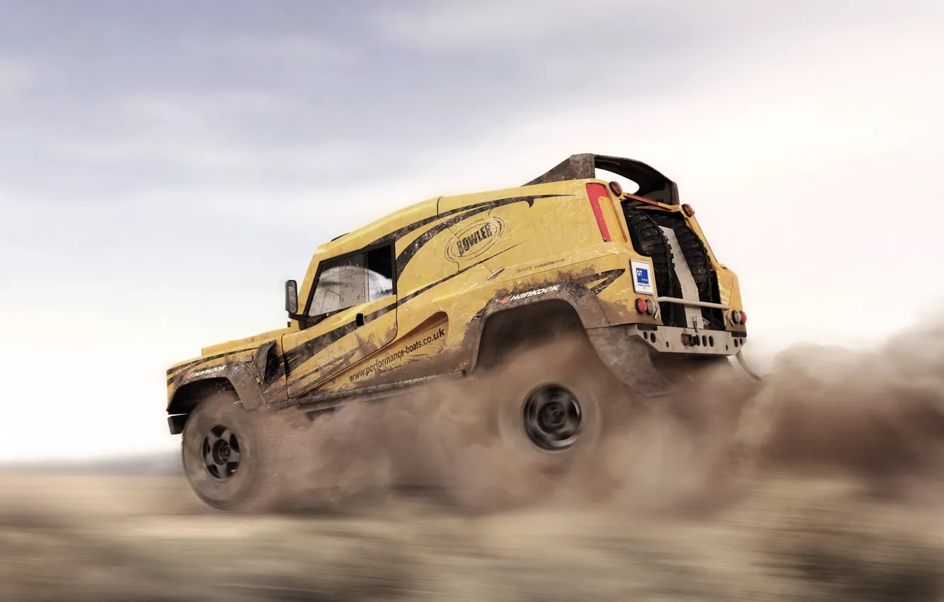 Photo wallpaper Auto, Dust, Desert, Machine, Speed, Land Rover, Dakar, SUV