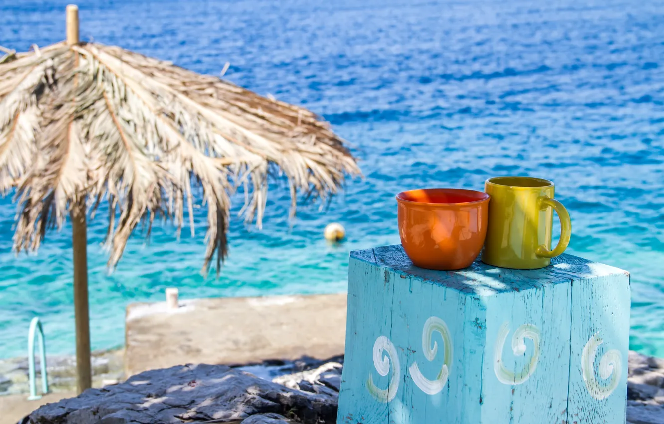 Photo wallpaper sea, beach, summer, umbrella, Cup