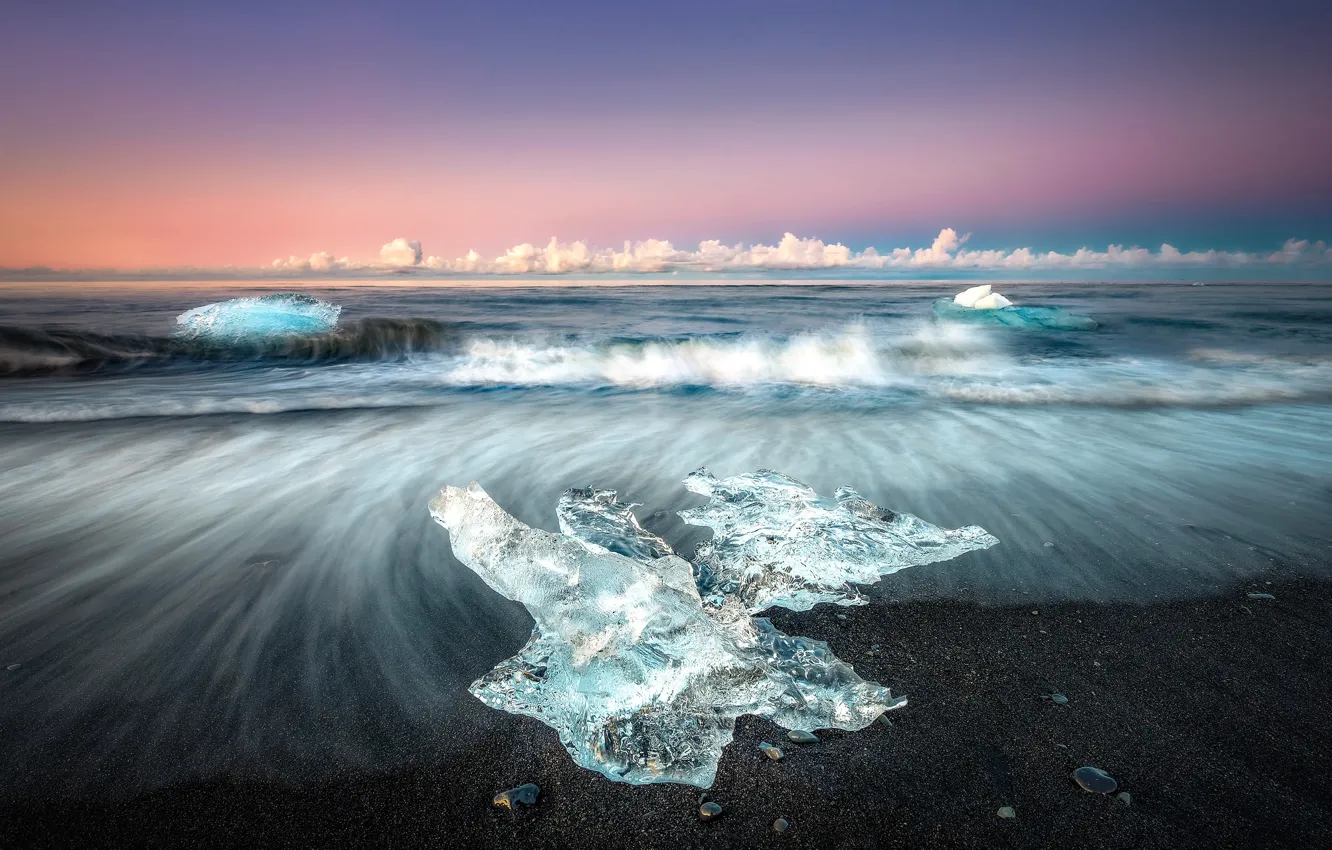 Photo wallpaper ice, the sky, shore, tide