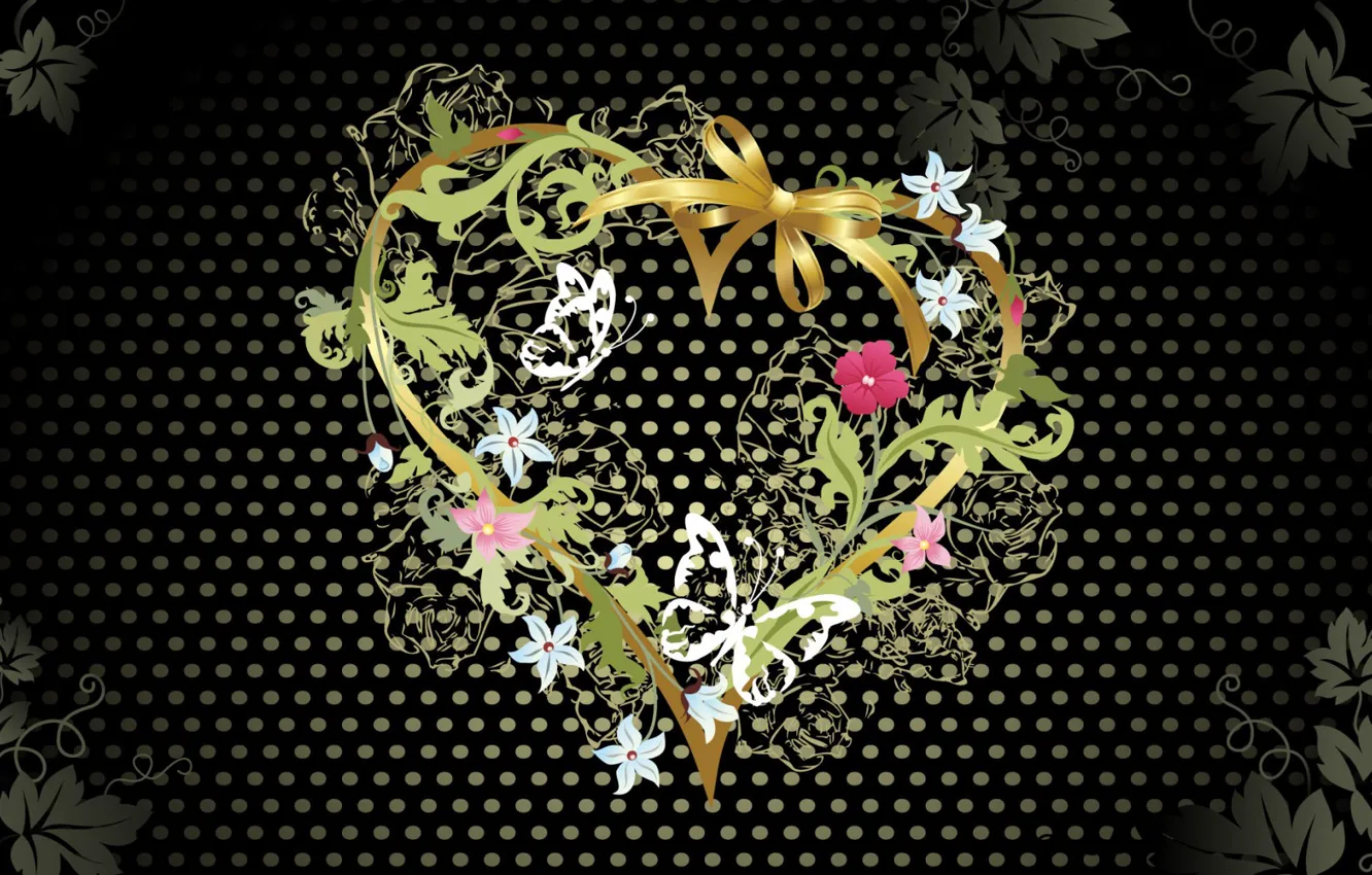 Photo wallpaper black, heart, flowers