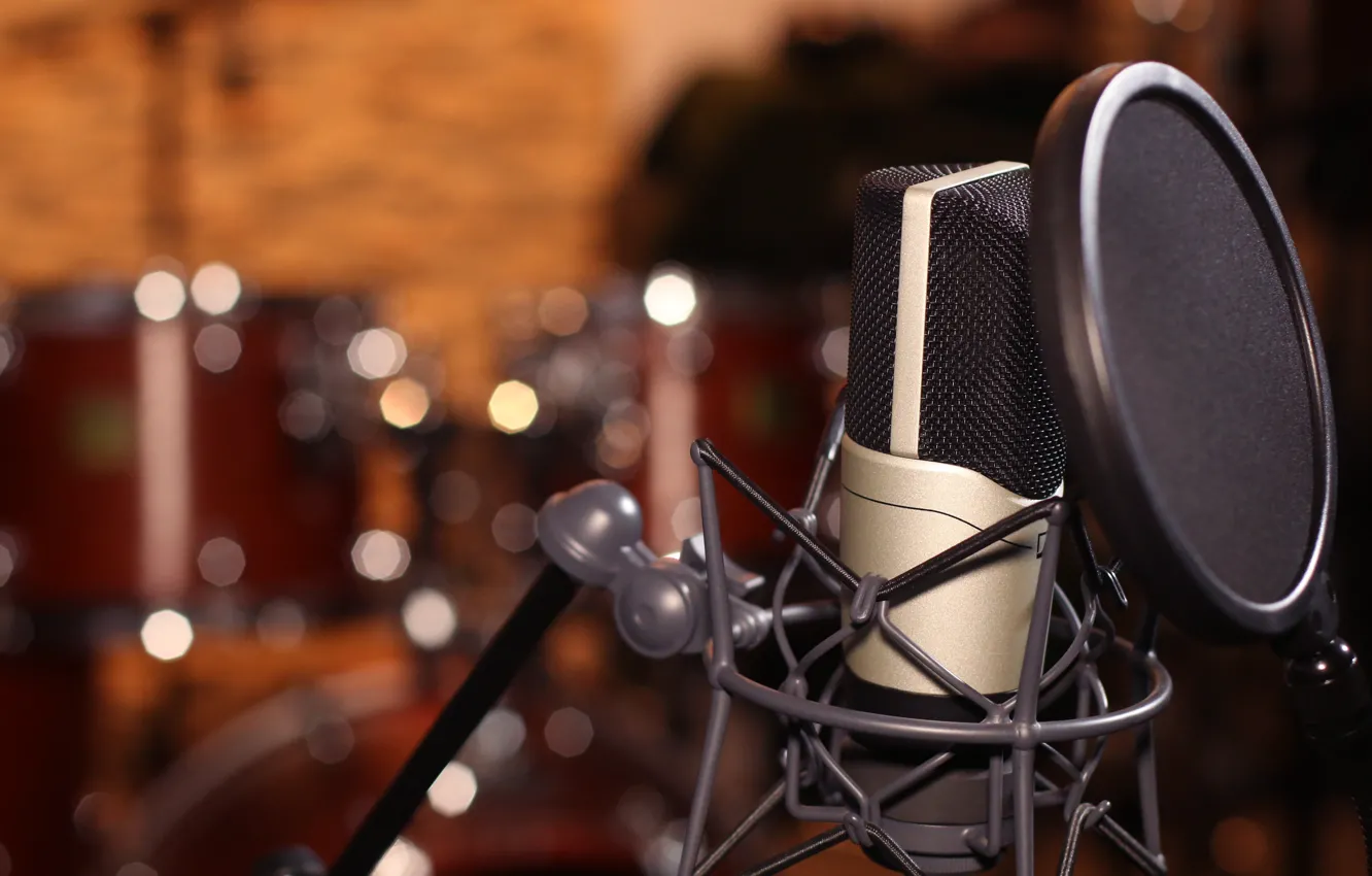Photo wallpaper macro, lights, background, blur, microphone, records, colorful, Music