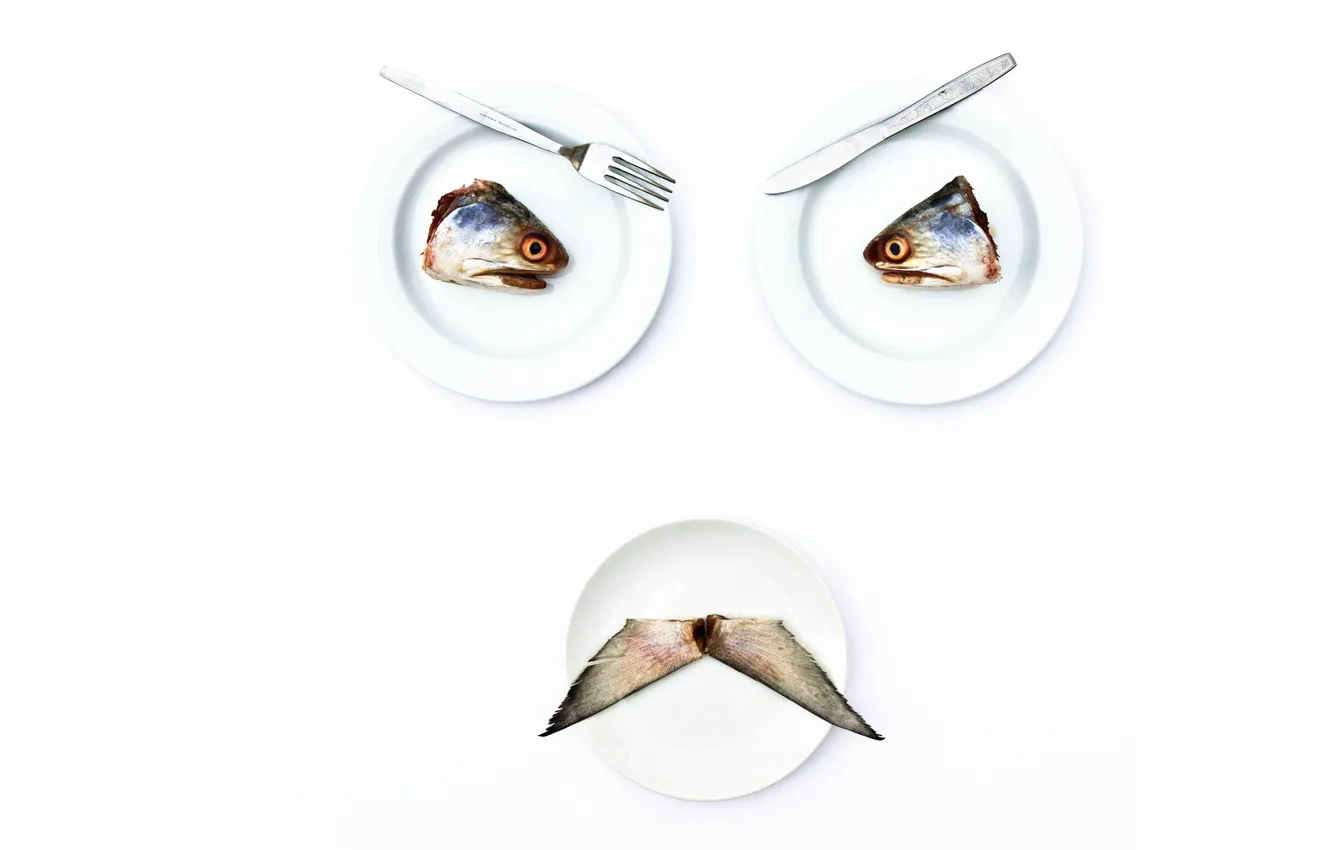 Photo wallpaper face, fish, plates
