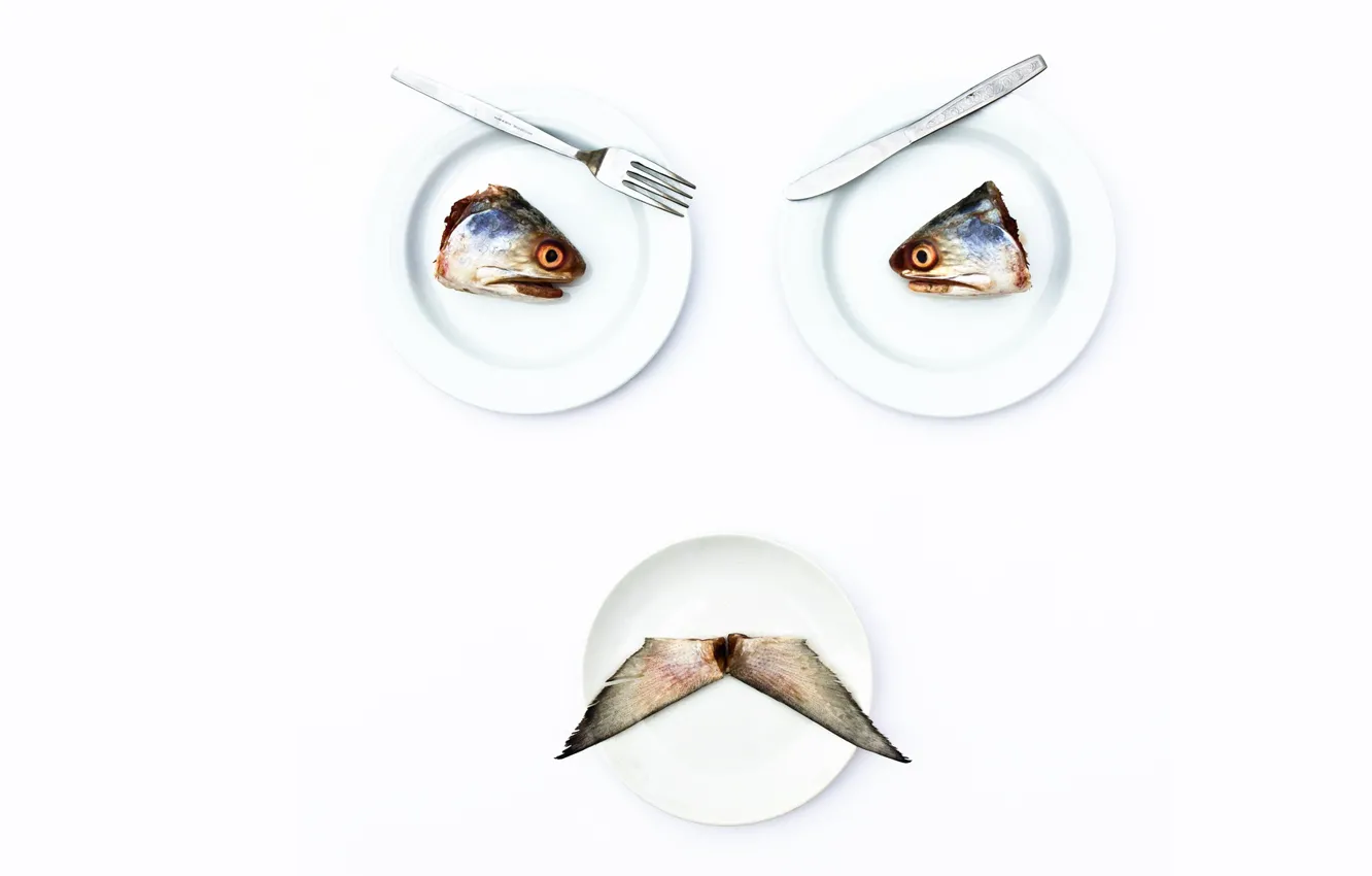Photo wallpaper face, fish, plate
