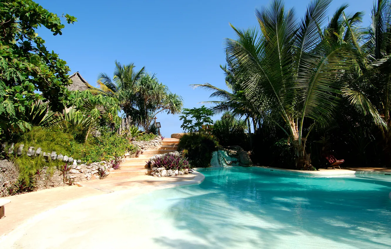 Photo wallpaper palm trees, Villa, pool, ranch