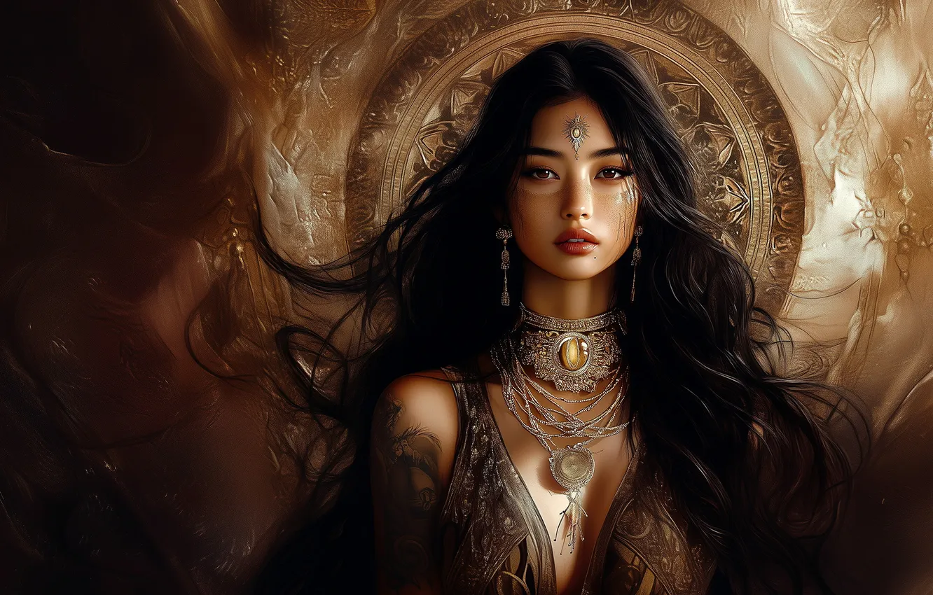 Photo wallpaper look, girl, fantasy, image, AI art, neural network