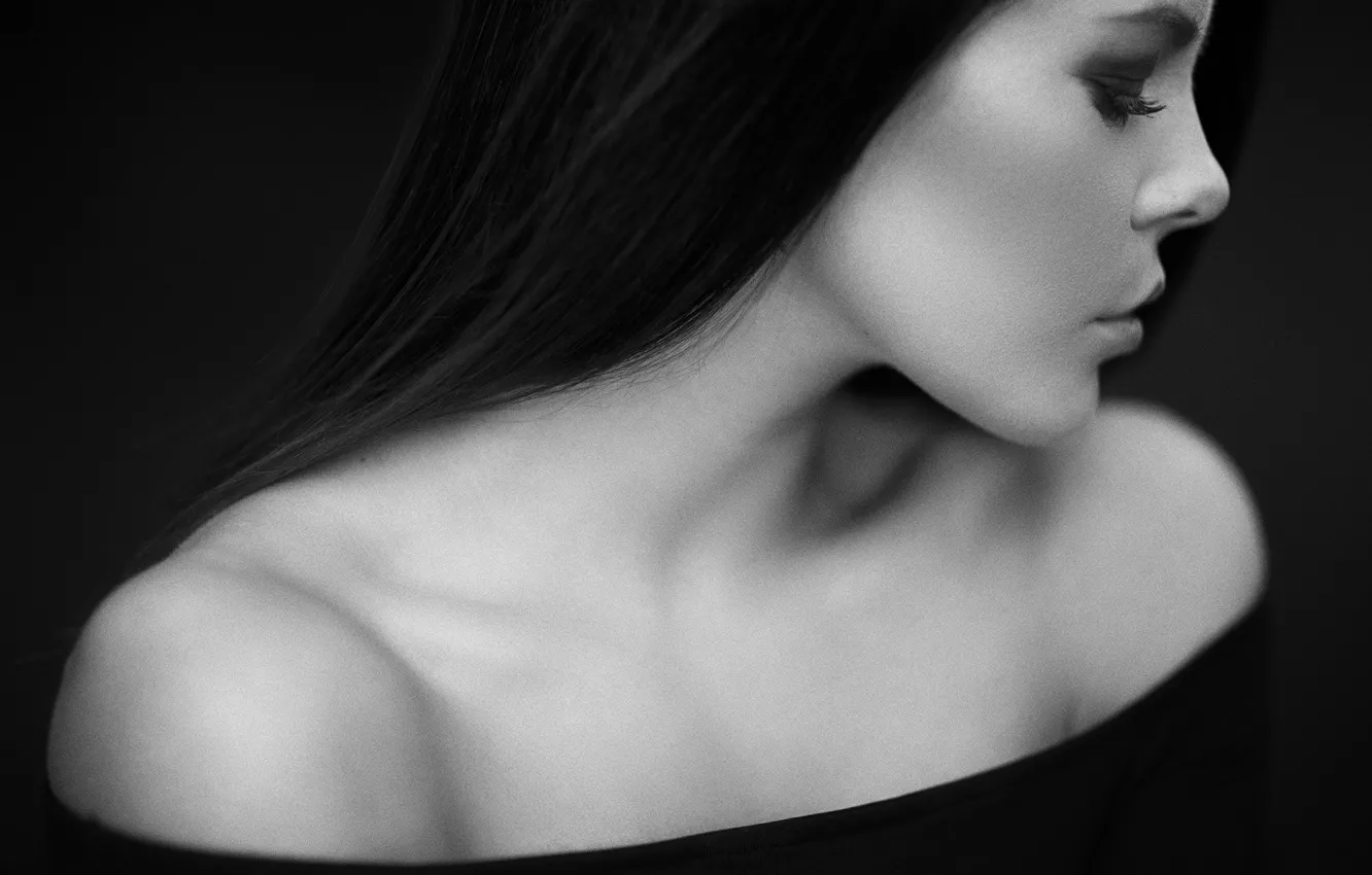 Photo wallpaper face, woman, beauty, black and white