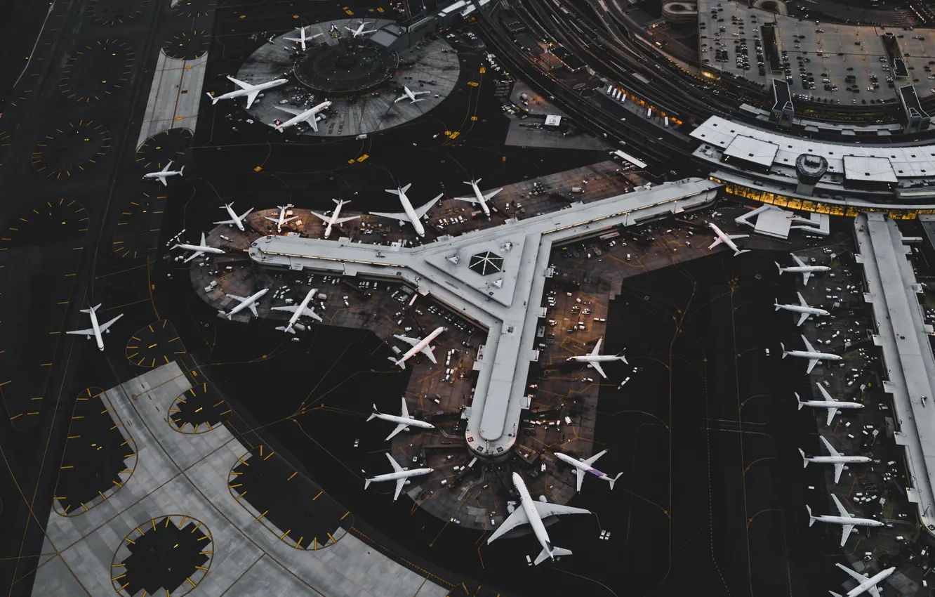 Photo wallpaper aircraft, airport, the view from the top