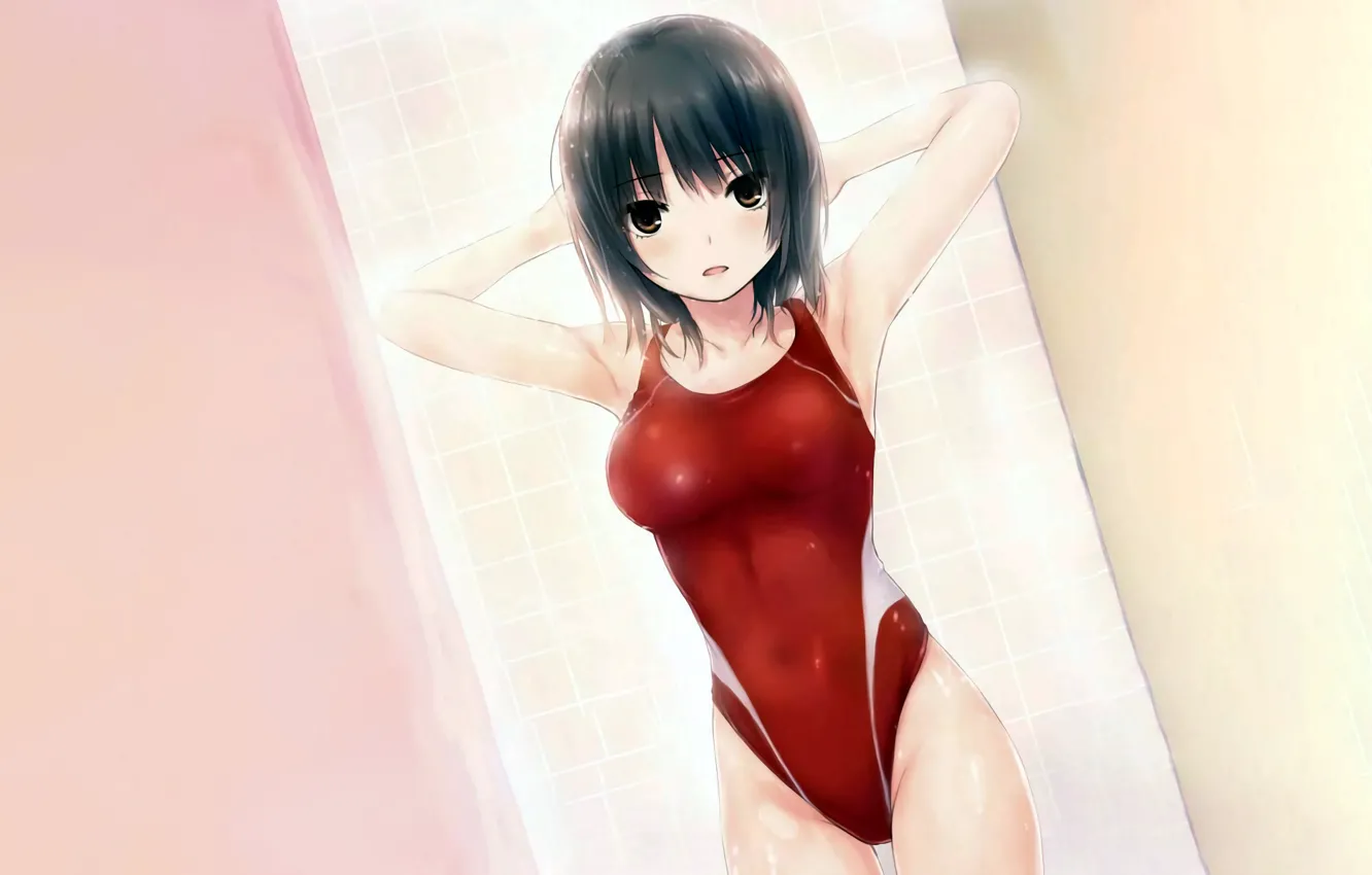 Photo wallpaper girl, sexy, boobs, anime, beautiful, short hair, pretty, erotic