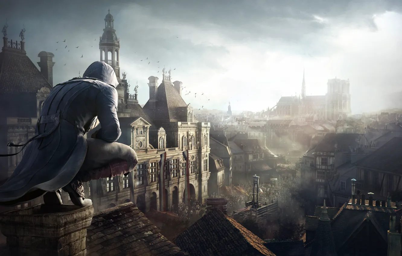 Photo wallpaper the city, hood, guy, Assassin's Creed, Assassin's Creed Unity, giletina