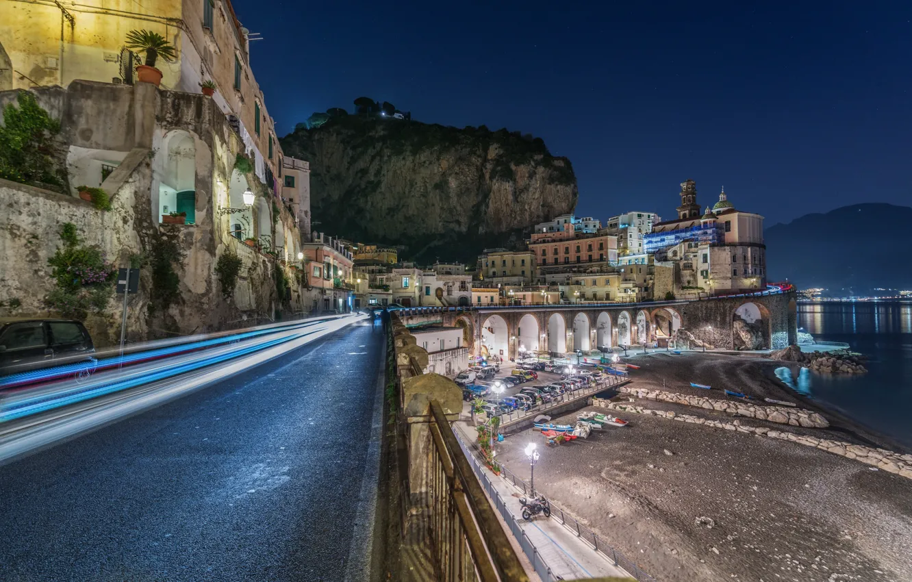 Photo wallpaper night, the city, Atrani - Amalfi Coast