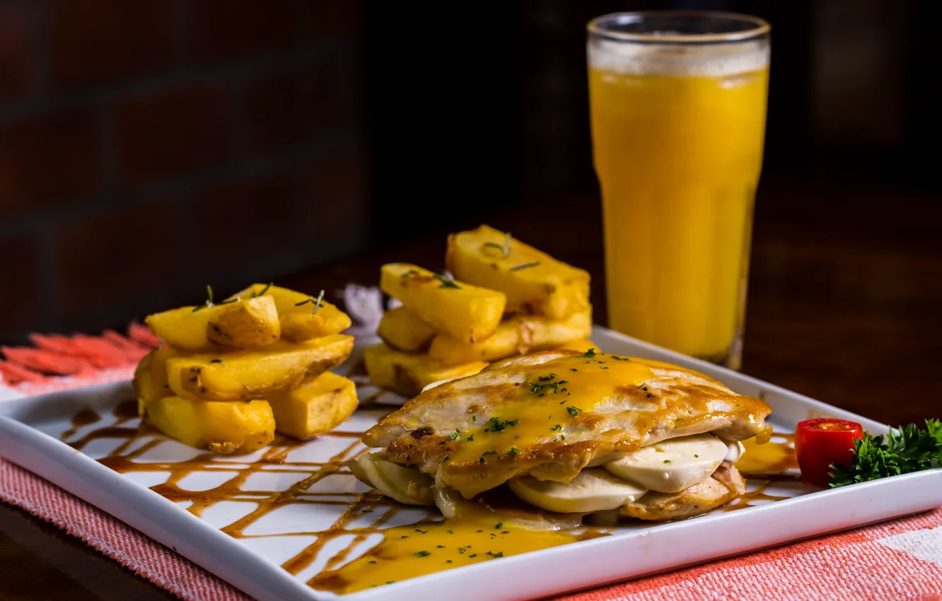 Photo wallpaper cheese, meat, chicken, potatoes, brisket