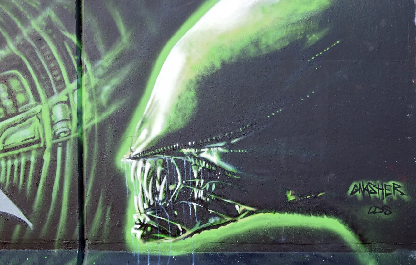 Photo wallpaper wall, graffiti, Stranger, Alien, Graffiti