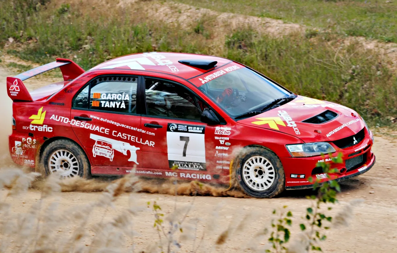 Photo wallpaper Red, Sport, Machine, Race, Mitsubishi, Lancer, WRC, Rally