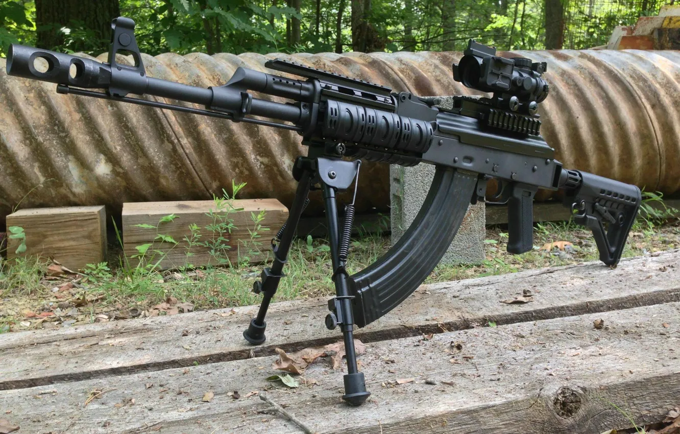 Photo wallpaper horn, Kalashnikov, machine gun, modern, Manual, the PKK, modernization, fry