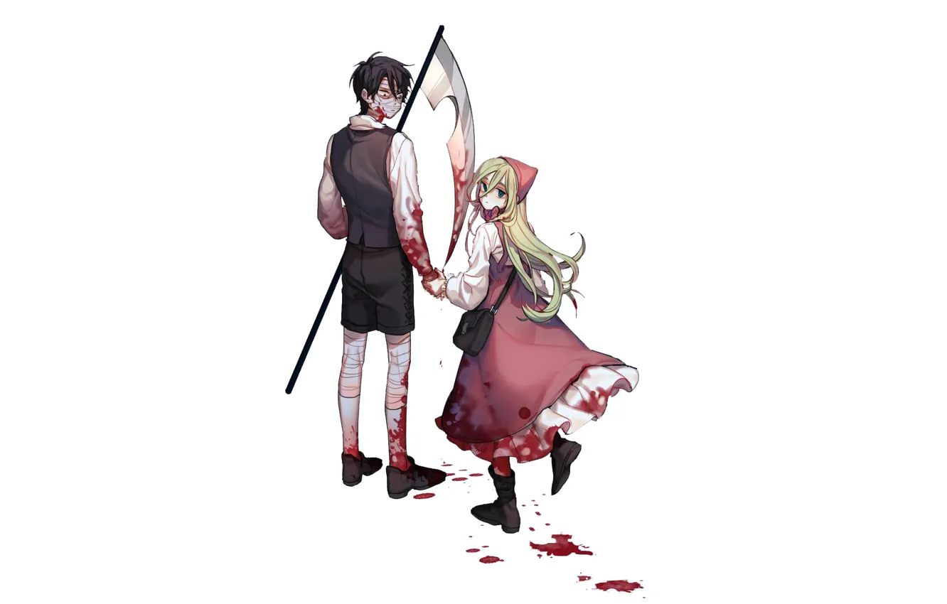 Photo wallpaper girl, blood, braid, guy, Angel bloodshed, Satsuriku no Tenshi