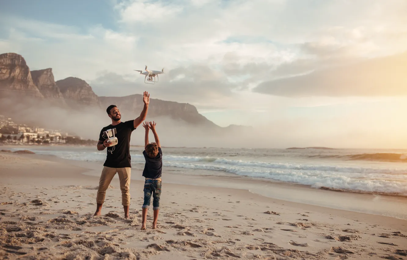 Photo wallpaper beach, mountains, boy, male, two, South Africa, South Africa, drone