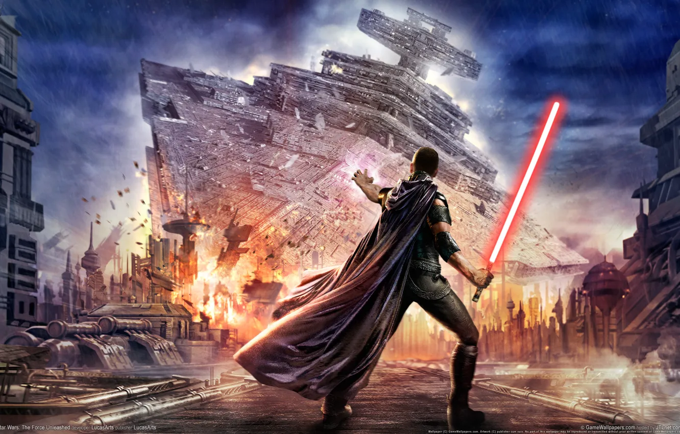 Photo wallpaper the explosion, lights, power, the crash, star wars, Galen Marek, Star Destroyer, Star Destroyer