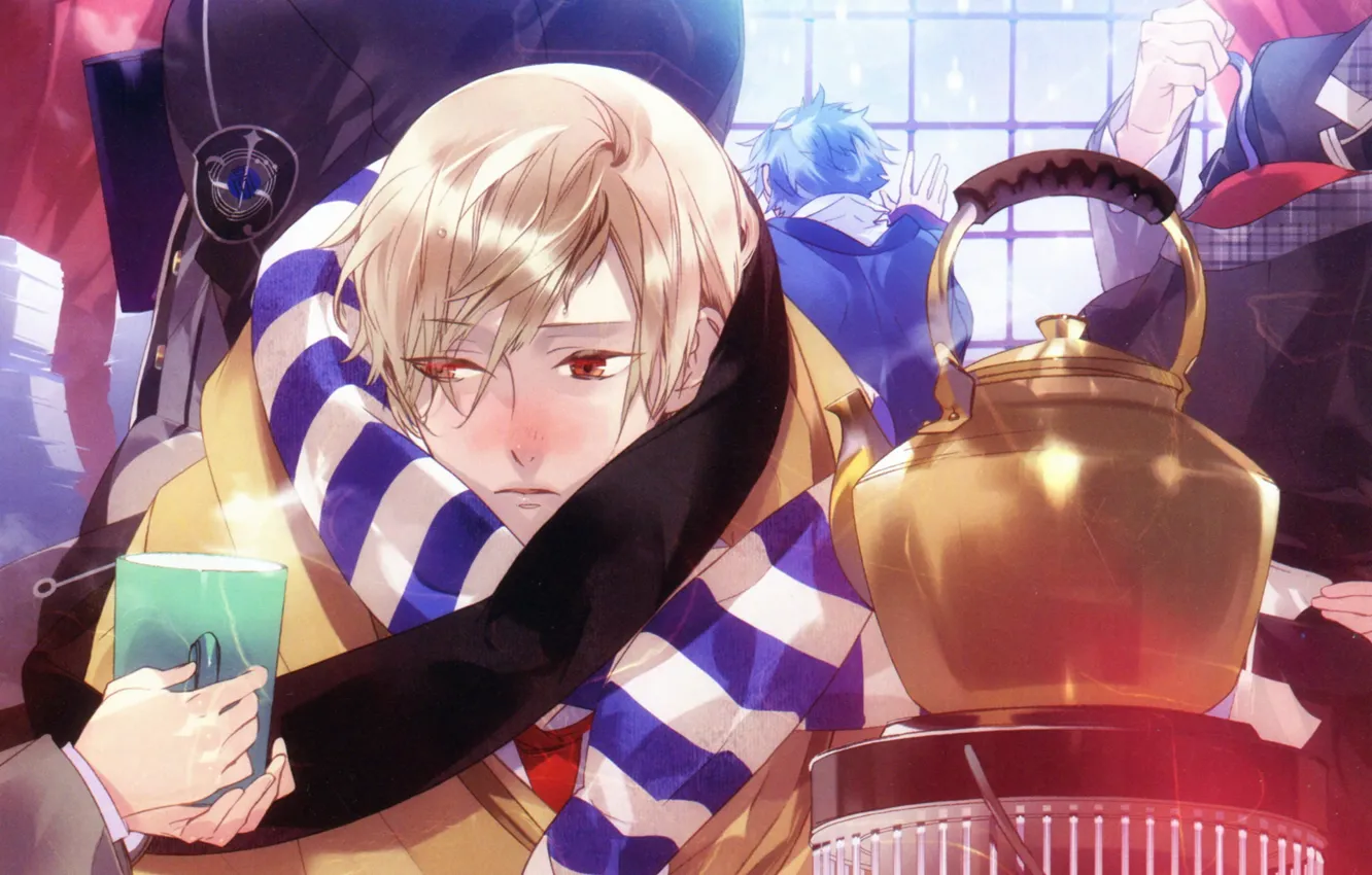 Photo wallpaper kettle, oven, guy, frozen, starry sky, Starry★Sky, visual novel, anime (2011)