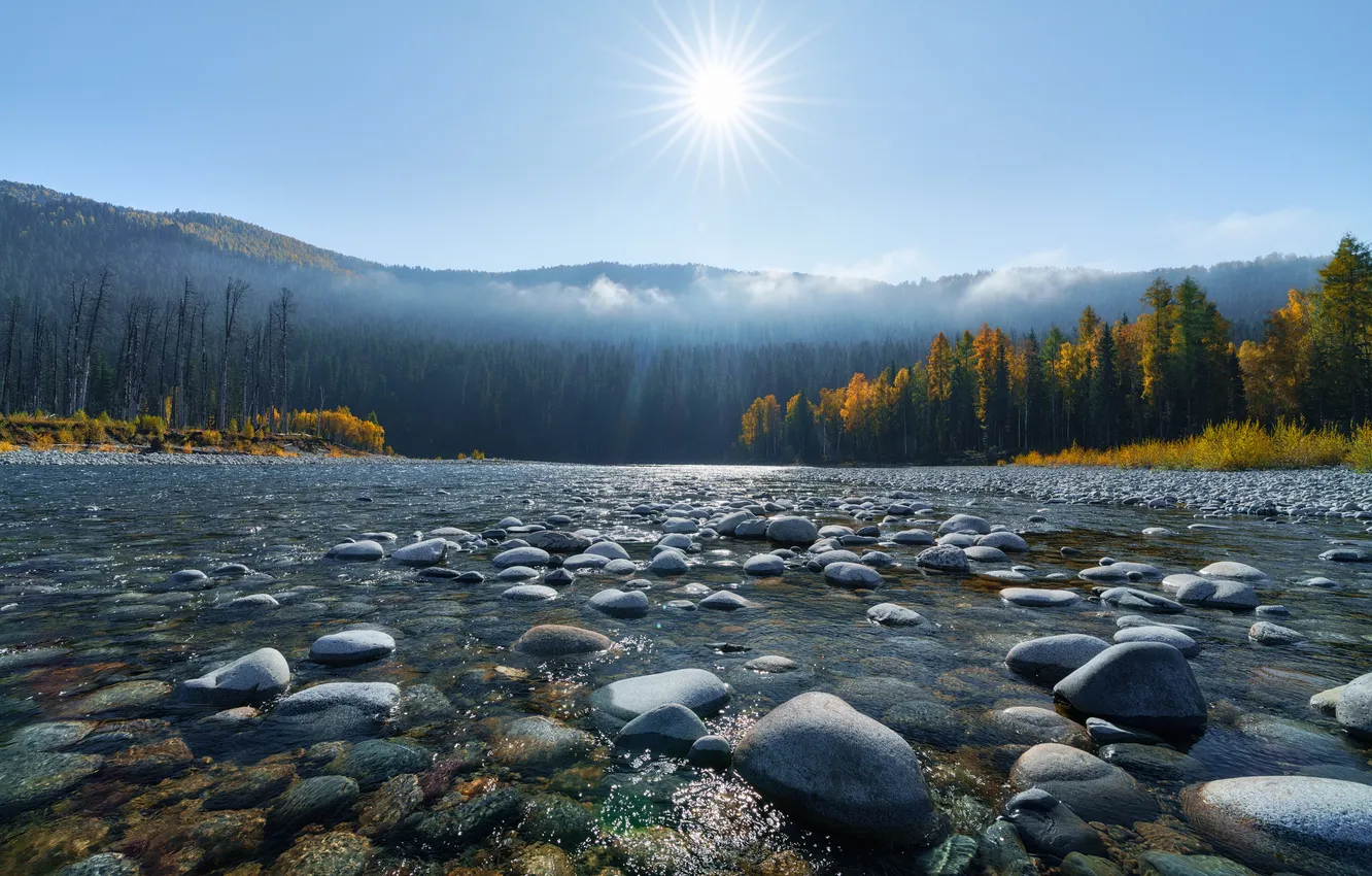Photo wallpaper river, stones, color