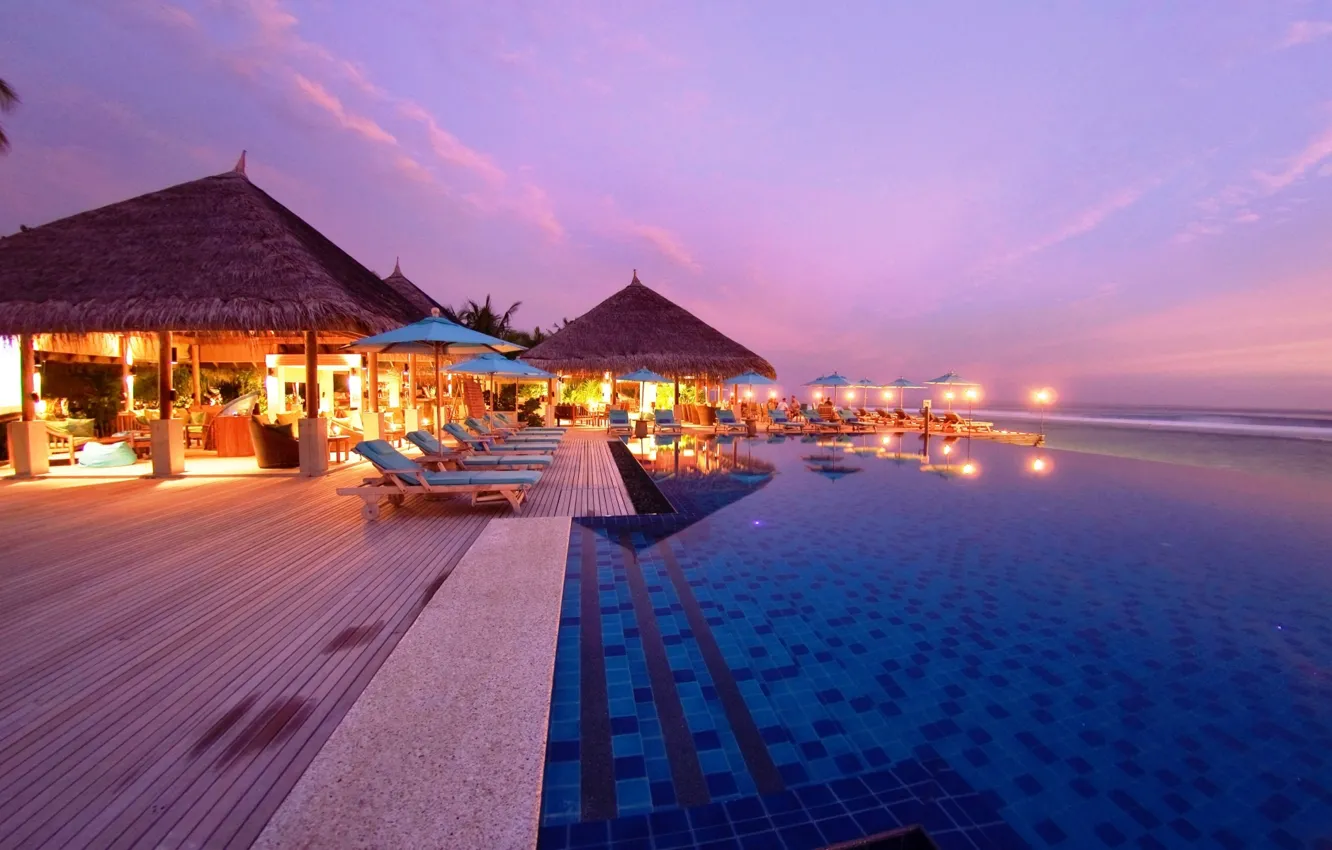 Photo wallpaper the ocean, the evening, pool, resort