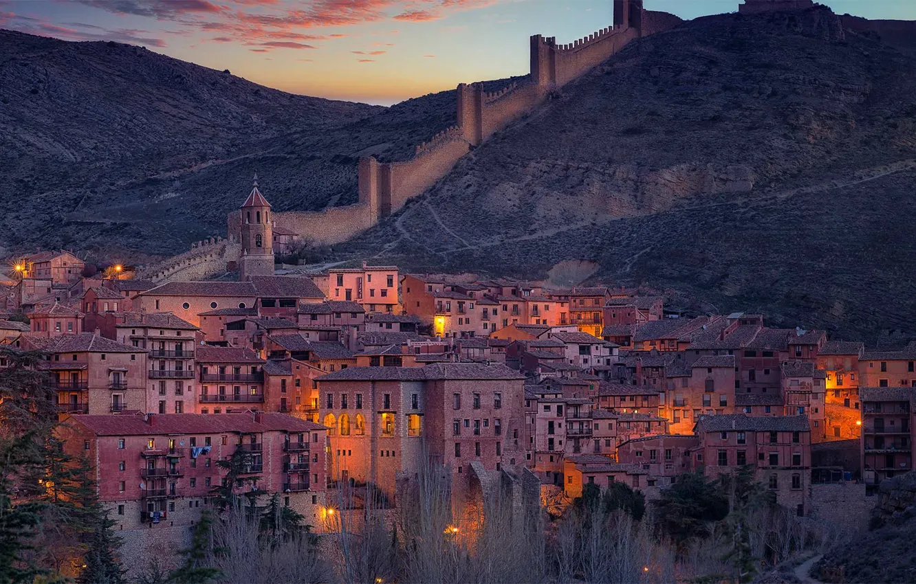 Photo wallpaper lights, wall, home, panorama, Spain, Albarracín
