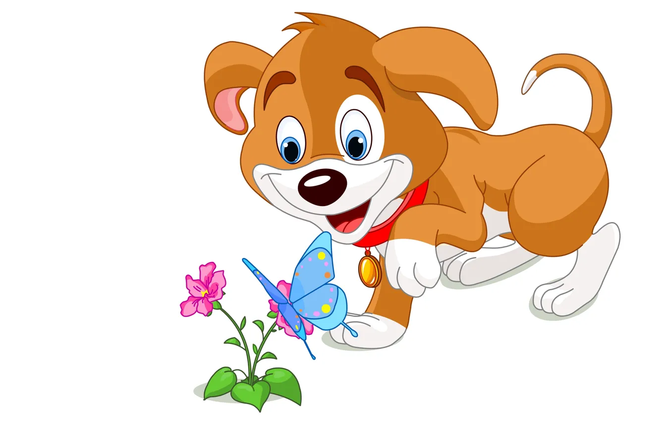 Photo wallpaper summer, butterfly, art, puppy, dog, children's