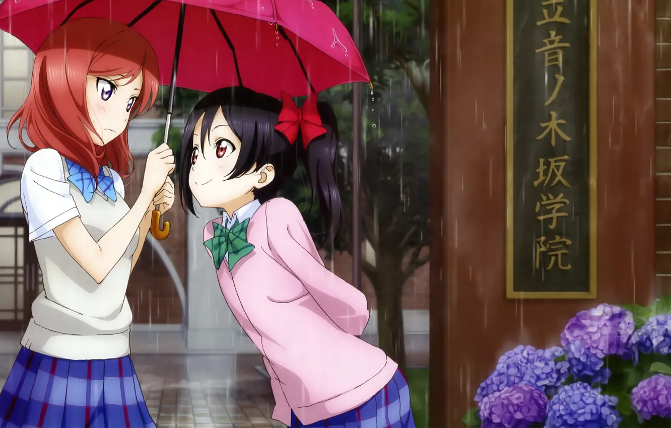 Photo wallpaper girls, rain, umbrella, anime, art, Schoolgirls, yazawa nico, love live! school idol project