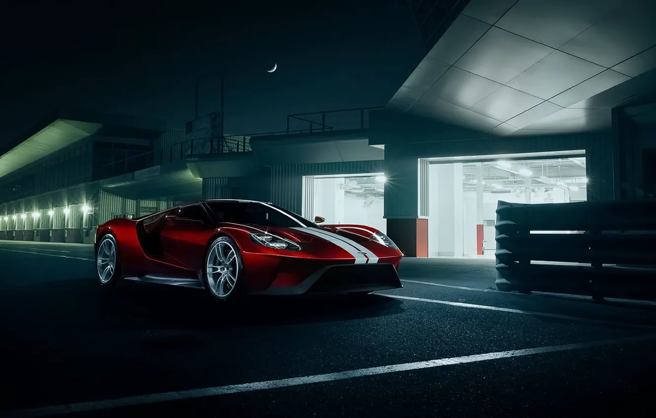 Photo wallpaper Ford, Red, Color, Night, Supercar, Track, 2016