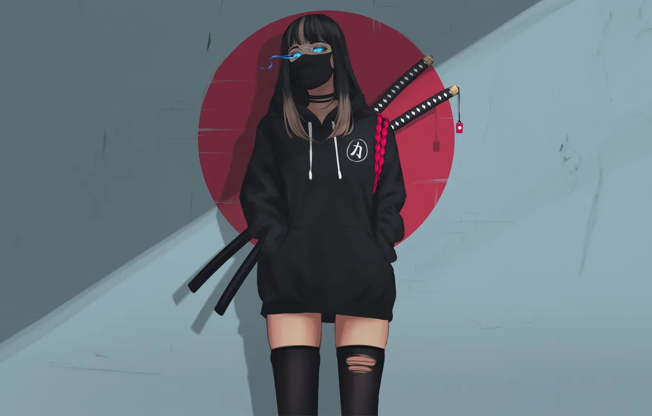 Photo wallpaper Girl, Anime, Samurai, Katana, Anime Girl, AI Art, AI Generated