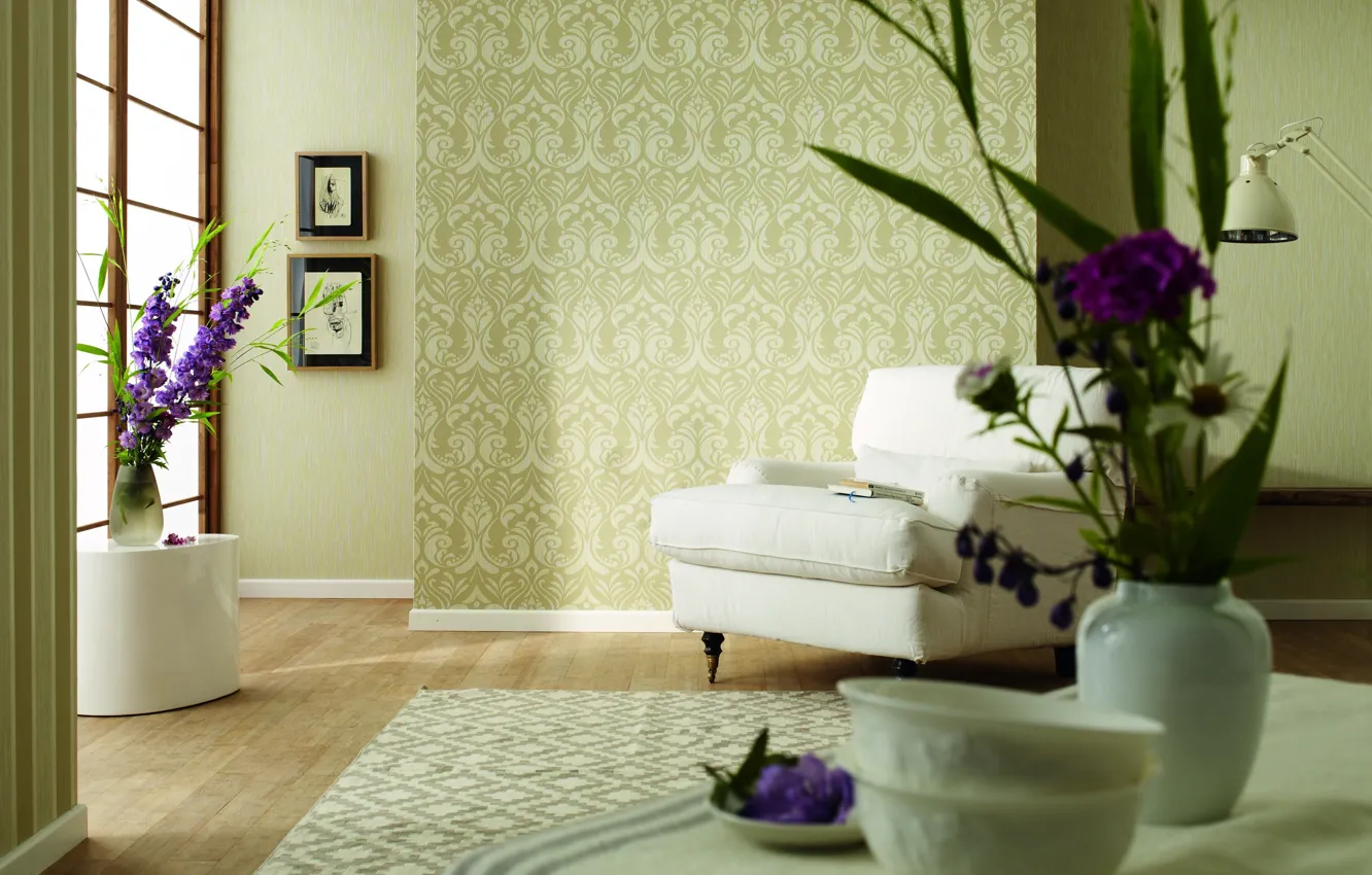 Photo wallpaper flowers, design, style, interior, chair, living space