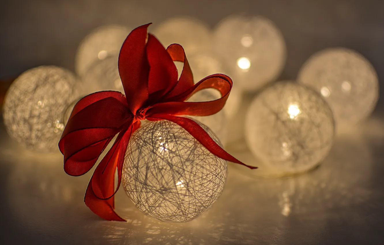 Photo wallpaper balls, new year, Christmas, bow