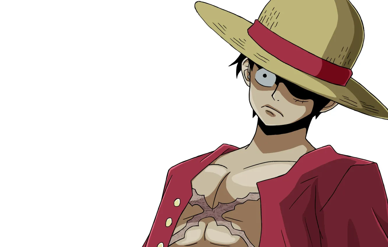 Photo wallpaper hat, white background, guy, One Piece